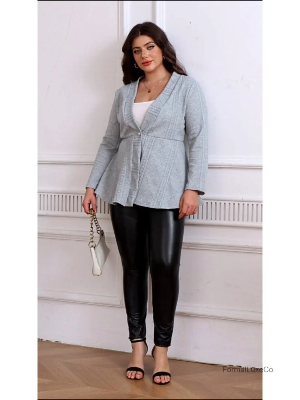 Plus Size Textured Button Down Blazer Ruffle Hem Jacket